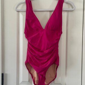 J Crew Womens Hot Pink Ruched Swimsuit Size 8 New with Tags